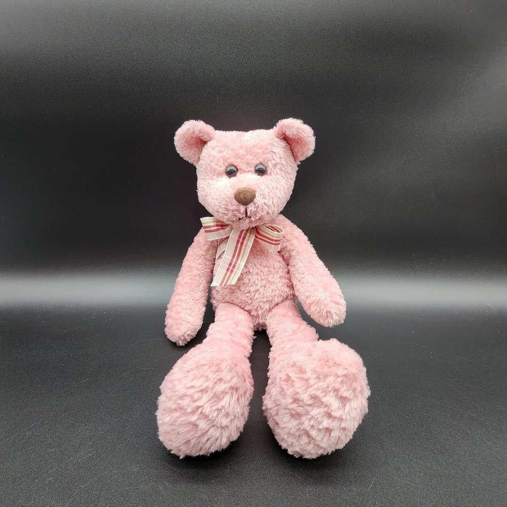 Commonwealth‎ Pink Teddy Bear 1999 Vintage Plush Plaid Bow Shaggy Soft Toy